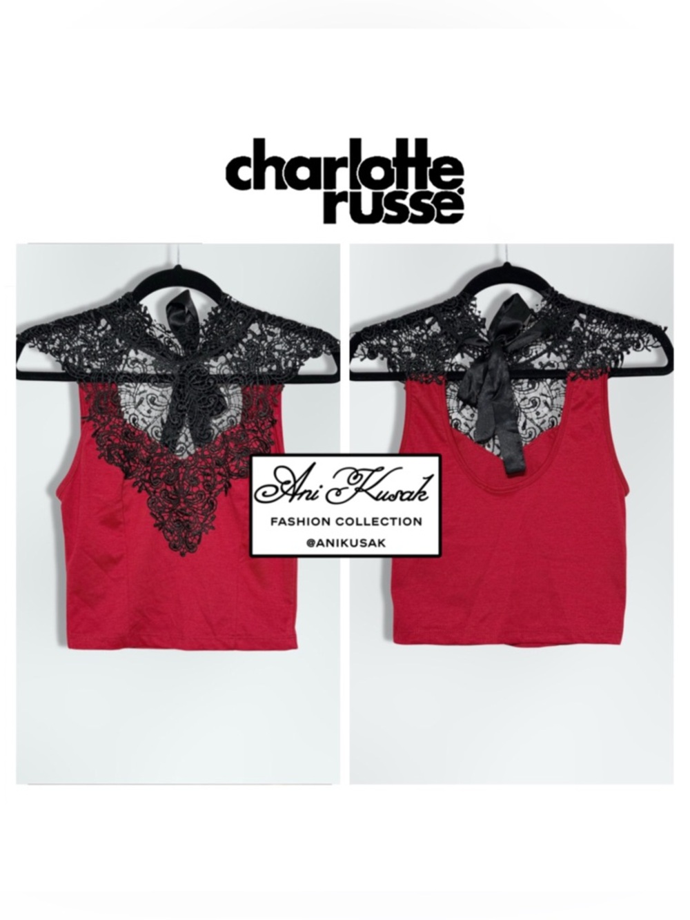 Charlotte Russe Red and Black Crochet Top
